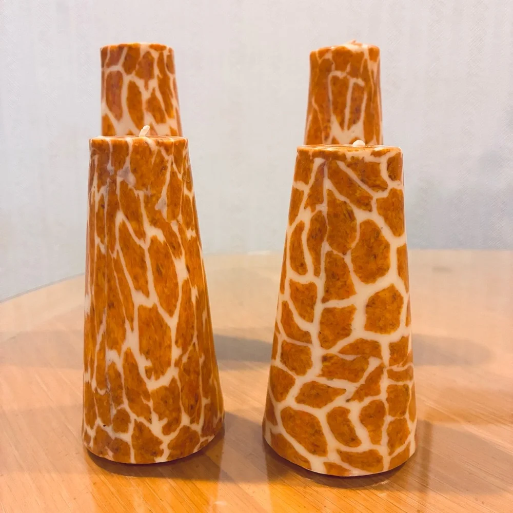 NWOT Animal Print Candles. Giraffe Printed Candles. Set of 4